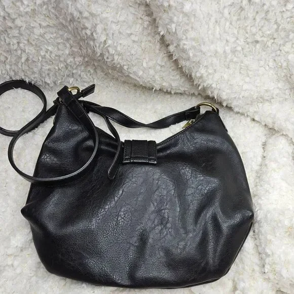 Anthropologie Mabel Black Vegan Leather Hobo Cresent Shape Purse - Picture 2 of 7